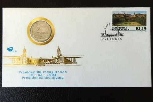 Both RSA 1994 first day covers from the Presidential Inauguration of Nelson Mandela - incl. R5 coin!