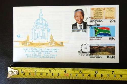 Both RSA 1994 first day covers from the Presidential Inauguration of Nelson Mandela - incl. R5 coin!