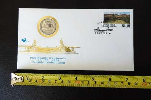 Both RSA 1994 first day covers from the Presidential Inauguration of Nelson Mandela - incl. R5 coin!