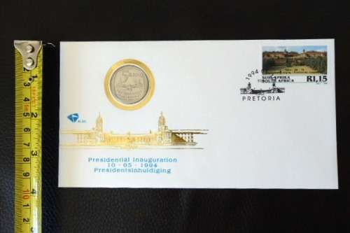 Both RSA 1994 first day covers from the Presidential Inauguration of Nelson Mandela - incl. R5 coin!