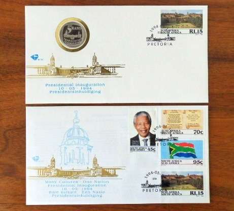 Both RSA 1994 first day covers from the Presidential Inauguration of Nelson Mandela - incl. R5 coin!