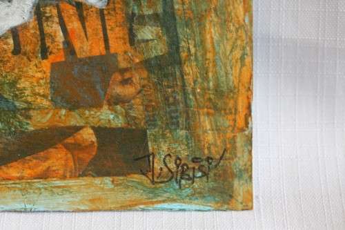 An awesome original signed unframed "Dumisani Sibisi" mixed media painting titled "Game, Set, Match"
