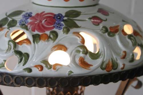 A stunning "Capodimonte" style porcelain & wrought iron chandelier w/ XL globe in amazing condition