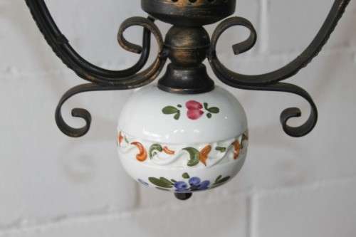 A stunning "Capodimonte" style porcelain & wrought iron chandelier w/ XL globe in amazing condition