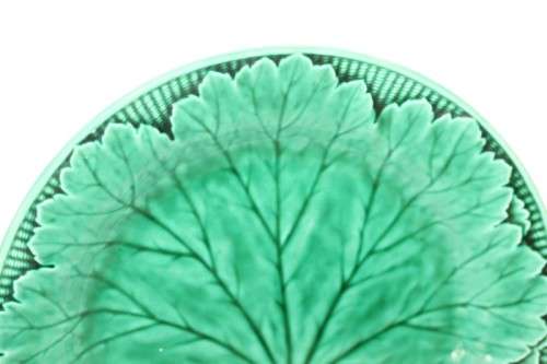A superb rare 1930's Wedgwood "Majolica" green cabbage-leaf embossed porcelain collectable plate