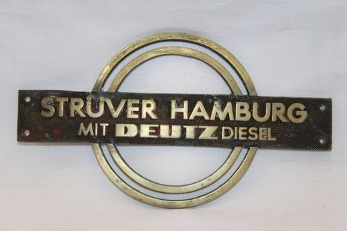 An amazing rare mid-century German made solid brass "Struver Hamburg Mit Deutz Diesel" engine plaque