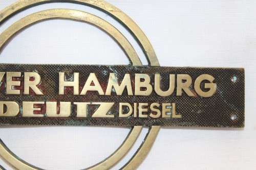 An amazing rare mid-century German made solid brass "Struver Hamburg Mit Deutz Diesel" engine plaque