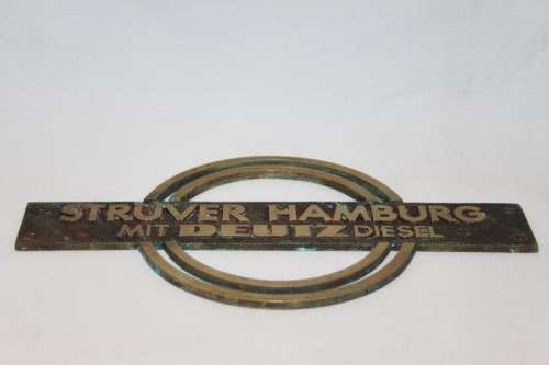 An amazing rare mid-century German made solid brass "Struver Hamburg Mit Deutz Diesel" engine plaque