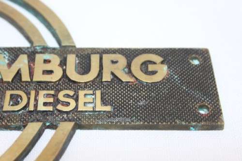 An amazing rare mid-century German made solid brass "Struver Hamburg Mit Deutz Diesel" engine plaque