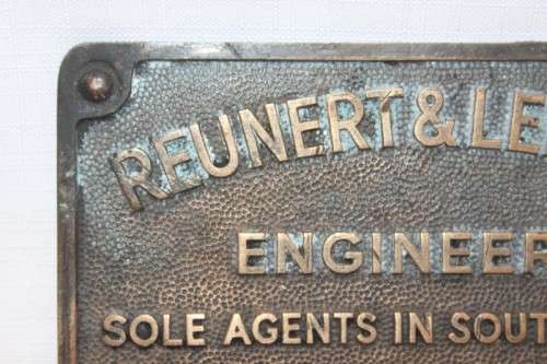 An awesome and rare "Reunert & Lenz Ltd" Engineers Sole Agency in South Africa bronze plaque