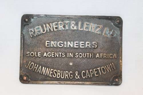 An awesome and rare "Reunert & Lenz Ltd" Engineers Sole Agency in South Africa bronze plaque