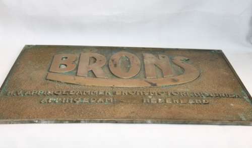 An exceptionally rare antique "Brons" Engines Solid cast brass "NV Appingedammer" plaque