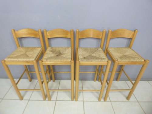 Four awesome yellow wood bentwood bar chairs with wicker seats - Stunning!!   RS17Sale