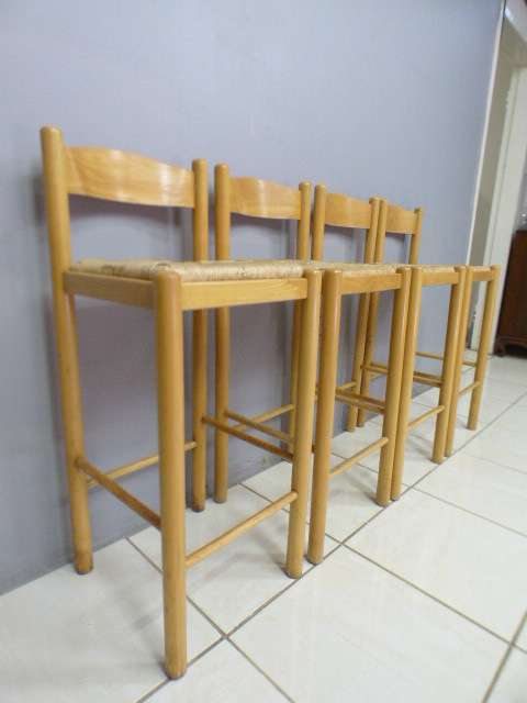 Four awesome yellow wood bentwood bar chairs with wicker seats - Stunning!!   RS17Sale