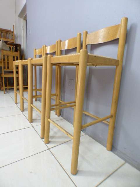 Four awesome yellow wood bentwood bar chairs with wicker seats - Stunning!!   RS17Sale
