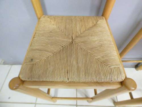 Four awesome yellow wood bentwood bar chairs with wicker seats - Stunning!!   RS17Sale