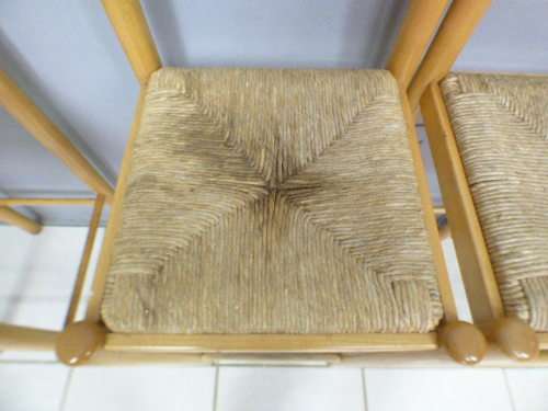 Four awesome yellow wood bentwood bar chairs with wicker seats - Stunning!!   RS17Sale