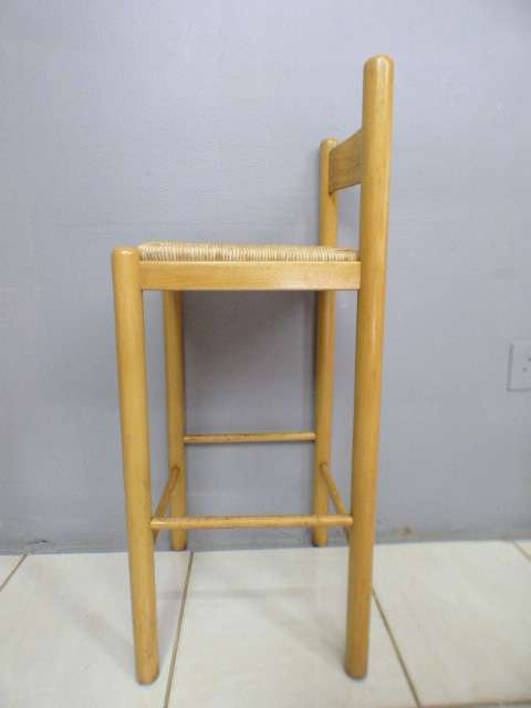 Four awesome yellow wood bentwood bar chairs with wicker seats - Stunning!!   RS17Sale