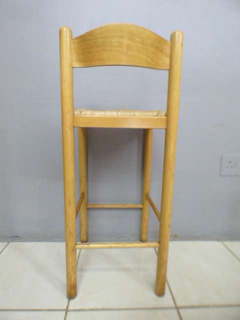 Four awesome yellow wood bentwood bar chairs with wicker seats - Stunning!!   RS17Sale