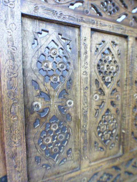 A magnificent antique solid teak 4-panel room divider w/ exquisite hand carved detailing! Gorgeous!