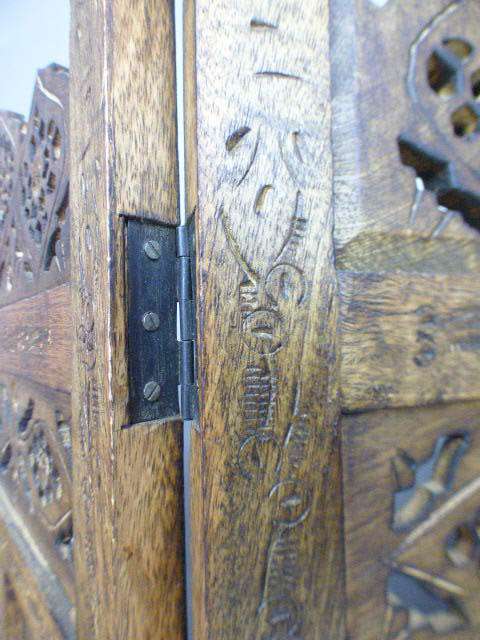 A magnificent antique solid teak 4-panel room divider w/ exquisite hand carved detailing! Gorgeous!