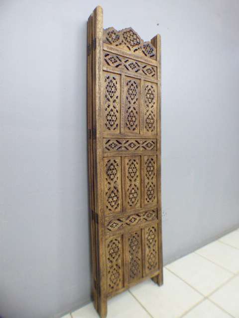 A magnificent antique solid teak 4-panel room divider w/ exquisite hand carved detailing! Gorgeous!