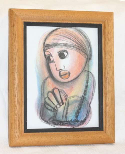 Awesome original framed Godfrey Ndaba expressionism mixed media drawing - RS17Sale