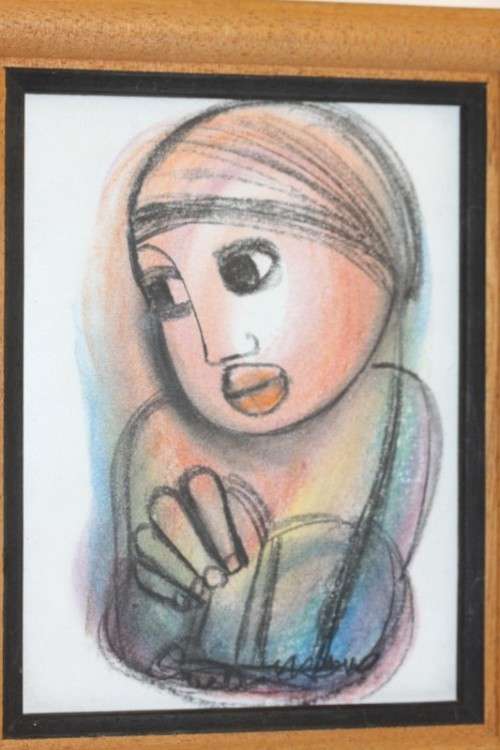 Awesome original framed Godfrey Ndaba expressionism mixed media drawing - RS17Sale