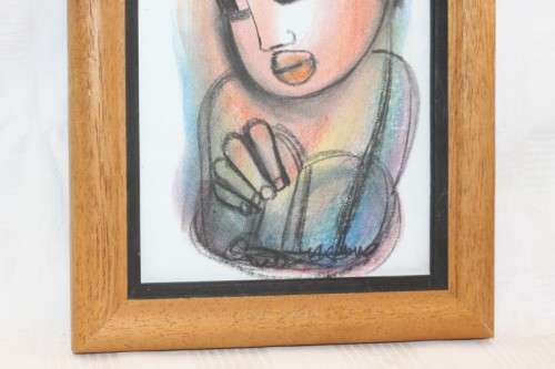 Awesome original framed Godfrey Ndaba expressionism mixed media drawing - RS17Sale