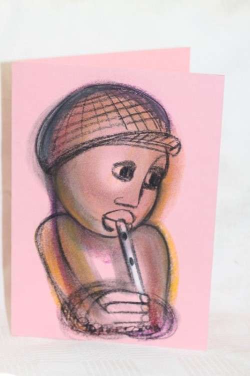 Incredible original unframed Godfrey Ndaba expressionism mixed media drawing, Flute Player- RS17Sale