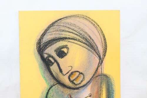 Amazing original unframed Godfrey Ndaba expressionism mixed media drawing - Flower vase - RS17Sale