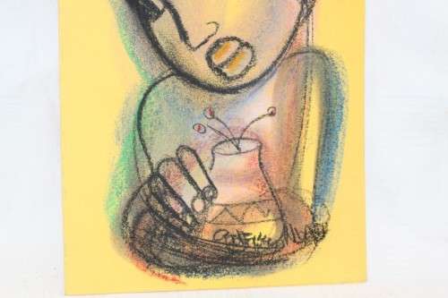 Amazing original unframed Godfrey Ndaba expressionism mixed media drawing - Flower vase - RS17Sale