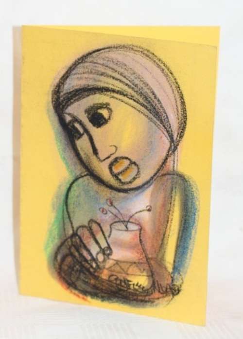 Amazing original unframed Godfrey Ndaba expressionism mixed media drawing - Flower vase - RS17Sale