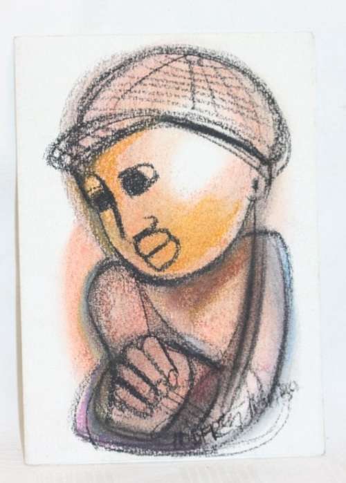 Fantastic original unframed Godfrey Ndaba mixed media drawing - African hand Piano - RS17Sale