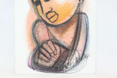 Fantastic original unframed Godfrey Ndaba mixed media drawing - African hand Piano - RS17Sale