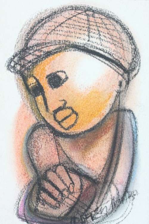 Fantastic original unframed Godfrey Ndaba mixed media drawing - African hand Piano - RS17Sale