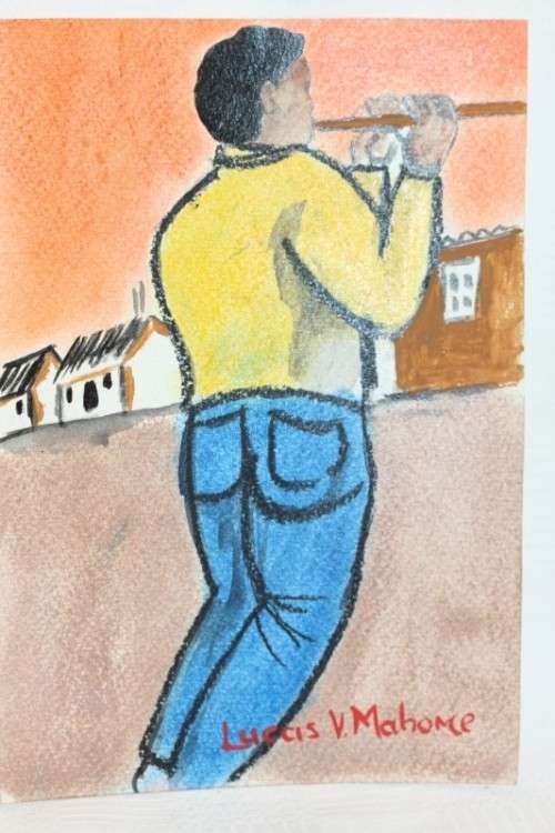 Awesome original signed unframed "Lucas V. Mahome" watercolour painting of a flute player - RS17Sale