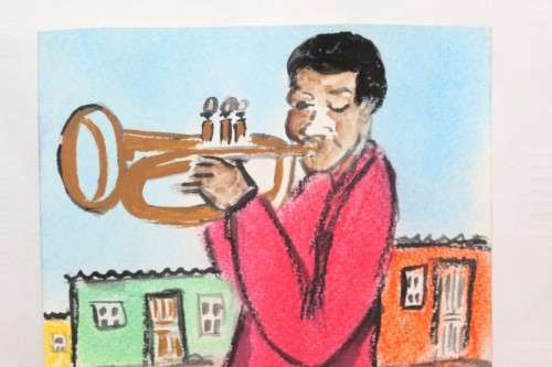 Superb original signed unframed "Lucas V. Mahome" watercolour painting of a trumpet player RS17Sale