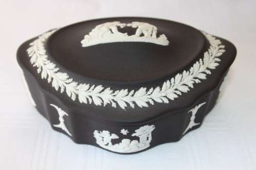 A rare and collectable "Black" original English made "Wedgwood" Jasperware trinket bowl