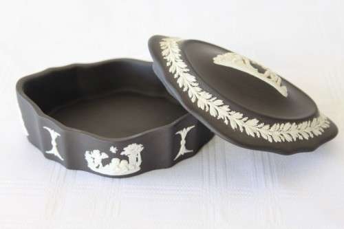 A rare and collectable "Black" original English made "Wedgwood" Jasperware trinket bowl