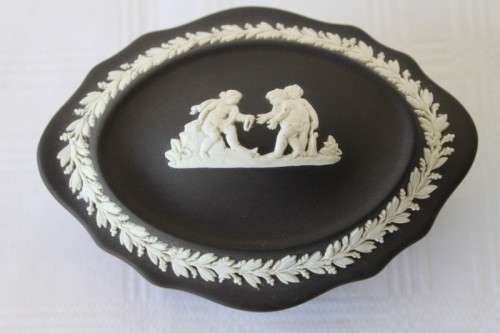 A rare and collectable "Black" original English made "Wedgwood" Jasperware trinket bowl