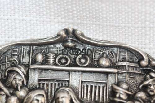An incredible original antique Herbert Hooijkaas silver plated repousse brooch and earring set