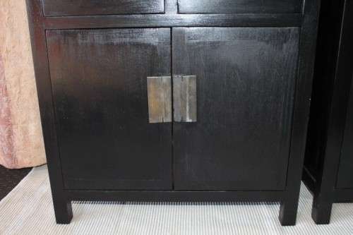 Two stunning ebony stained wooden vanity stands with basins and ample packing space - bid/stand
