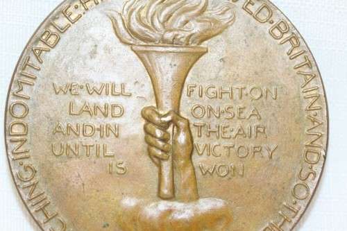 An original 1945 Winston Churchill bronze Victory Medal commemorating the end of World War II