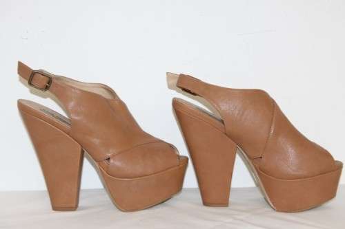 A beautiful pair of Steve Madden "Gabby"chunky-heel slingback platform shoes in Cognac colour
