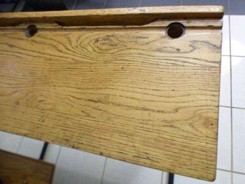 An awesome vintage/ antique? solid teak two seater school desk in wonderful condition.