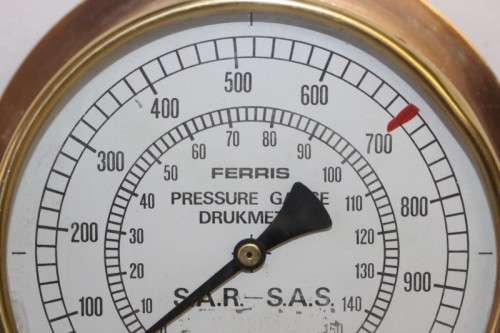 An amazing vintage "Ferris" South African Railways solid brass pressure gauge