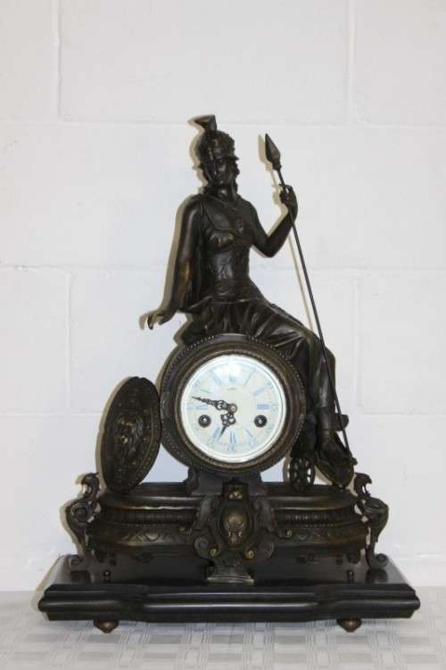A spectacular large (64.5cm) Demetre Chiparus bronze "Goddess Britannia" revival mantle clock RS17CL