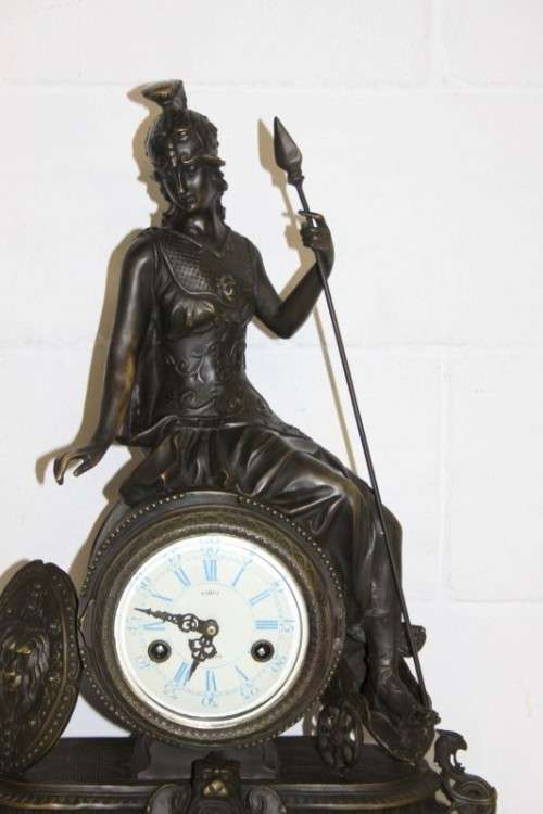 A spectacular large (64.5cm) Demetre Chiparus bronze "Goddess Britannia" revival mantle clock RS17CL