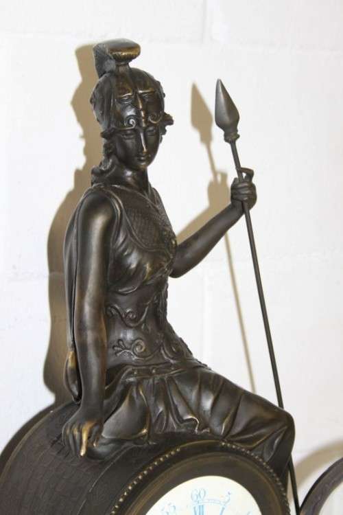 A spectacular large (64.5cm) Demetre Chiparus bronze "Goddess Britannia" revival mantle clock RS17CL